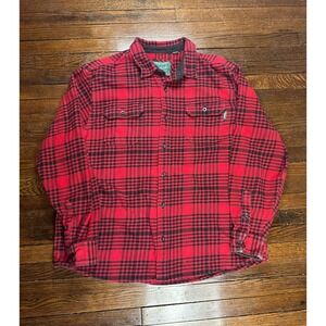 Woolrich Flannel Shirt Men's 2XL Red Buffalo Plaid Shacket Pockets Heavyweight